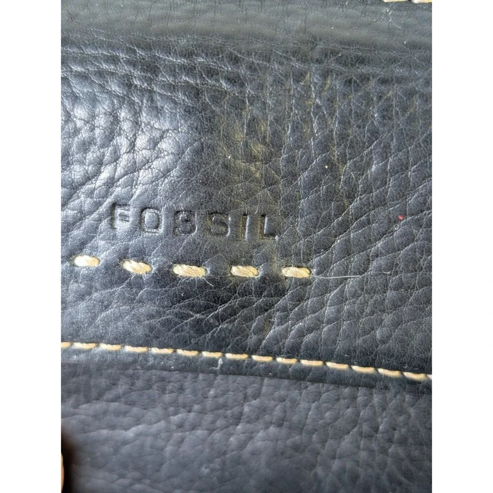 Fossil Trifold Wallet Pop Stitch Y2K Black Soft Pebbled Leather Change